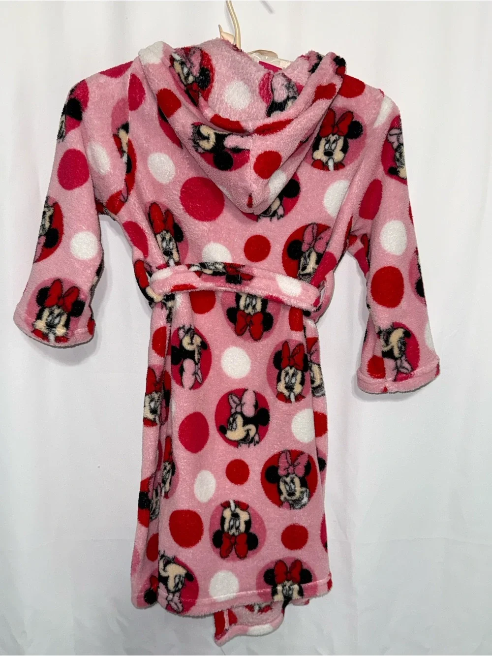 Disney Minnie Mouse S (6) Girl’s Long Sleeve Pink Hooded Plush Robe
